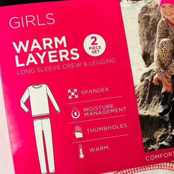 CUDDL DUDS Girls 2 Piece Stretch Poly Long Sleeve Crew & Leggings NWT Size Small - Picture 3 of 6